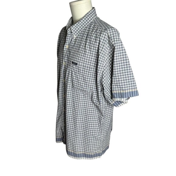 Chaps Button Down Short Sleeve Camp Shirt XL Blue White Checkered Cotton Pocket - Picture 5 of 6